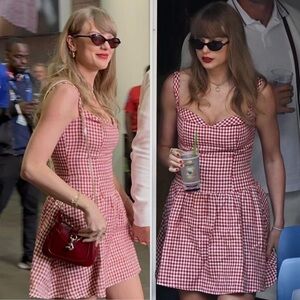 Reformation Linen Check Dress Taylor Swift Look Sz: 10 and 12